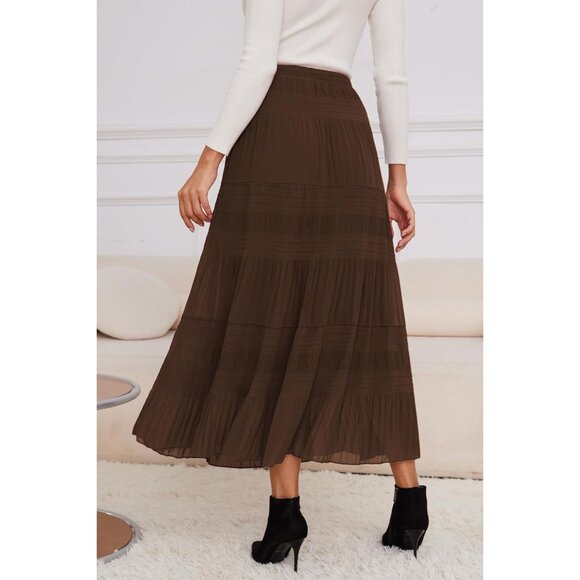 Stylish Elastic Waist Black Chiffon Maxi Skirt for Casual & Formal Events - Picture 2 of 5